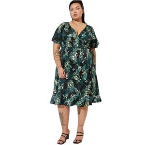 Torrid Midi Bubble Charm Flutter Sleeve Wrap Dress In Dotted Sz 1